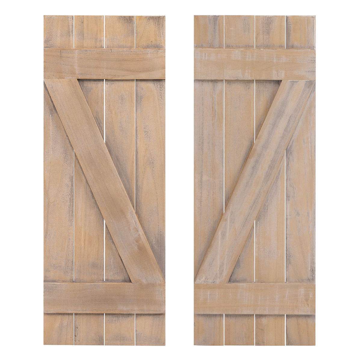 36 x 13 Inch Farmhouse Paulownia Wood Window Shutters Set of 2 for Windows-Light Brown-Wall Decor-DECOROLALA