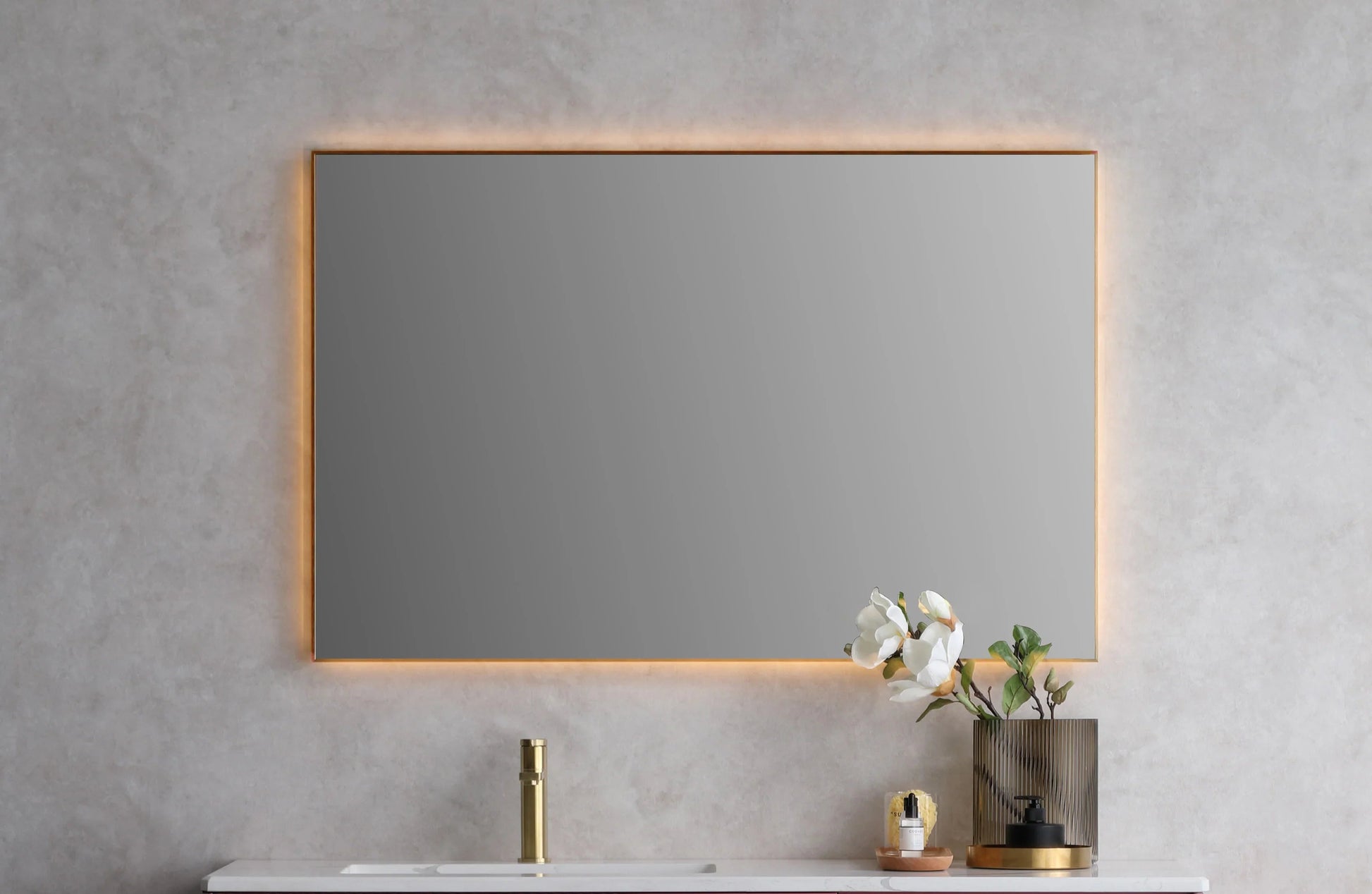 36" x 28" Luxury LED Bathroom Mirror with Brushed Gold Metal Frame - Premium Anti-Fog Smart Mirror with Dual-Orientation Mounting, Touch Sensor Control & 6000K Cool White Lighting for Vanity-Mirror-DECOROLALA
