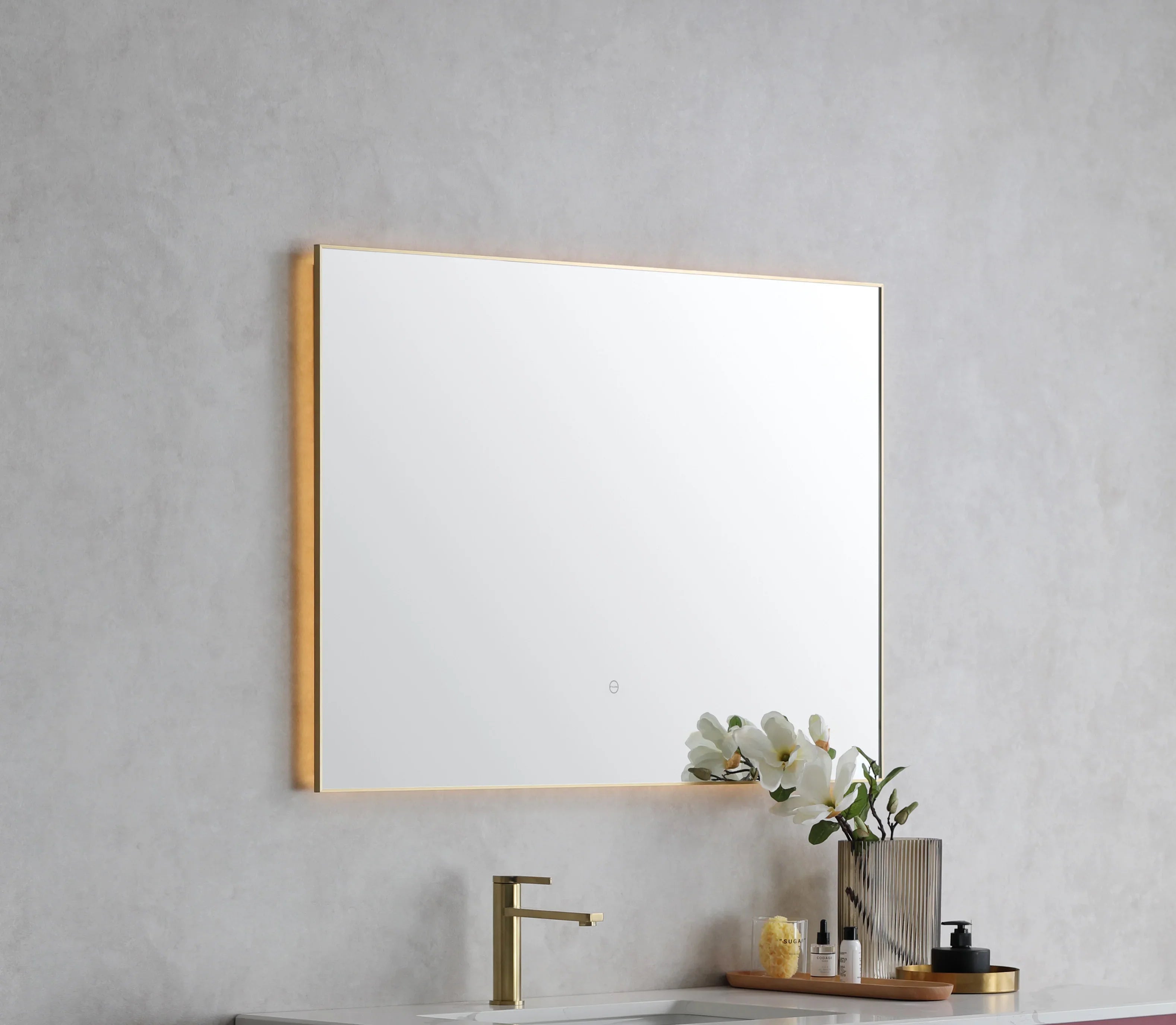 36" x 28" Luxury LED Bathroom Mirror with Brushed Gold Metal Frame - Premium Anti-Fog Smart Mirror with Dual-Orientation Mounting, Touch Sensor Control & 6000K Cool White Lighting for Vanity-Mirror-DECOROLALA
