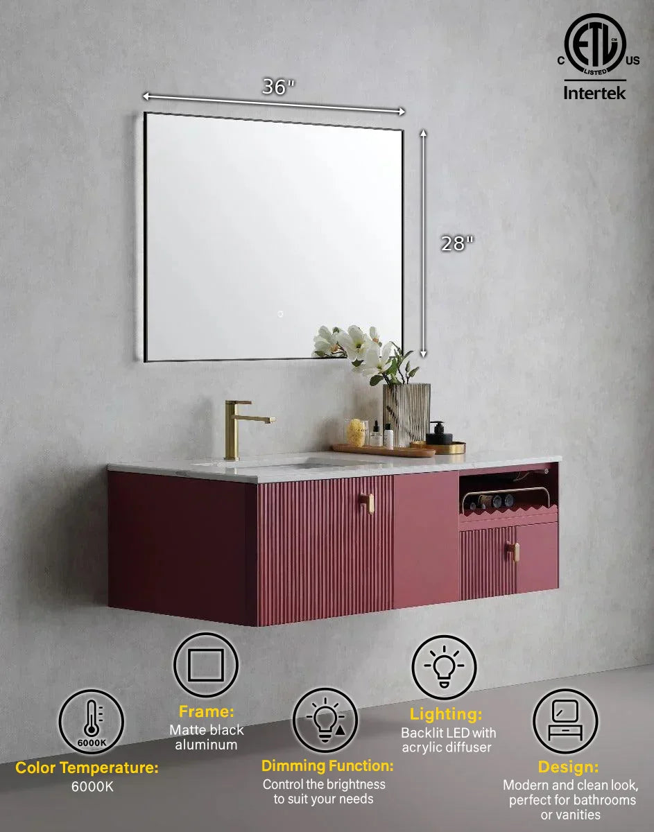 36" x 28" Premium LED Bathroom Mirror with Matte Black Aluminum Frame - Anti-Fog Smart Mirror with Adaptive Dimming Control, 6000K Cool White Lighting & Compact Illumination Design-Migration_Mirrors-DECOROLALA