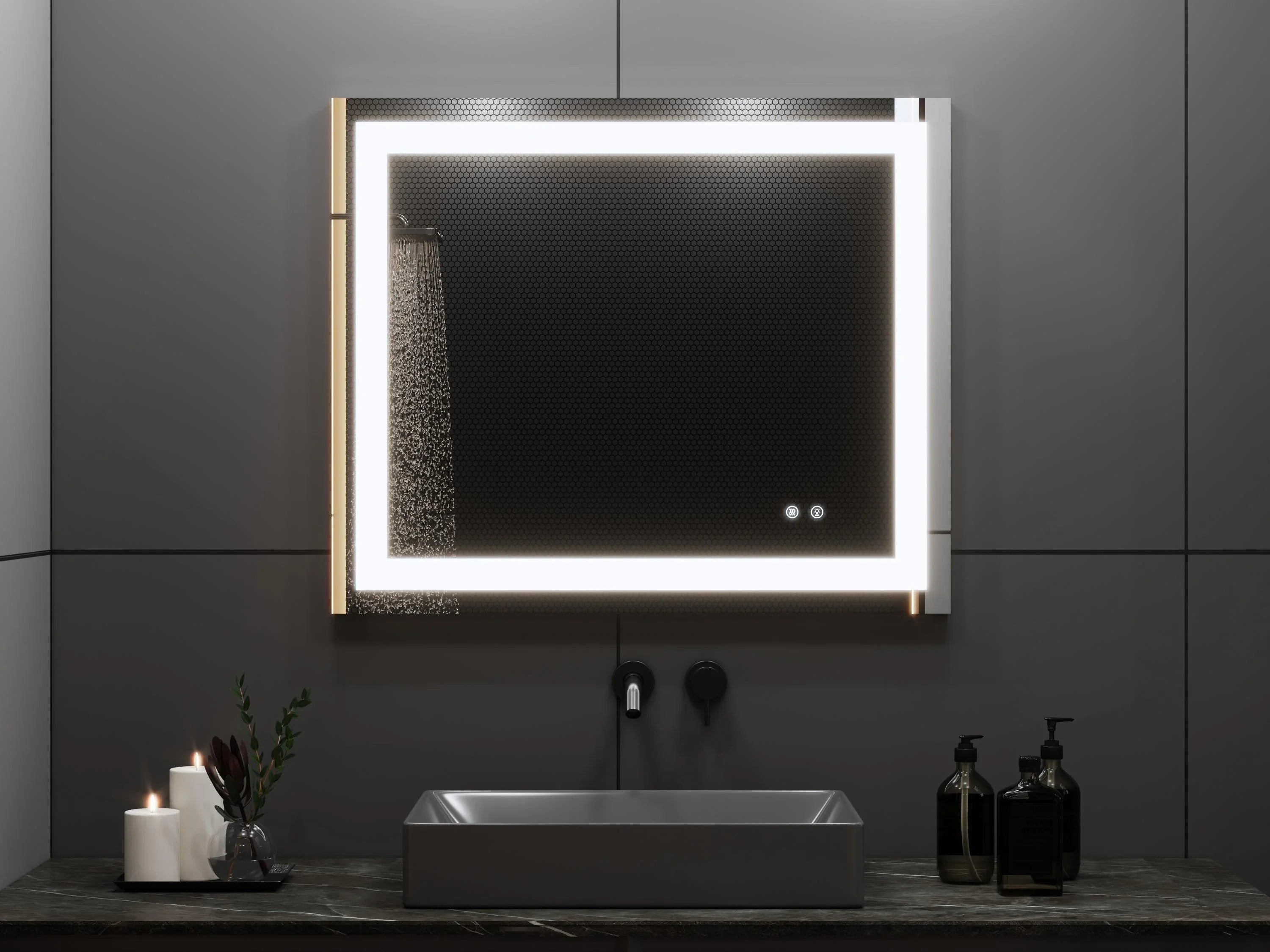 36" x 30" Professional LED Bathroom Mirror with Four-Sided Frost Lighting - Studio-Grade Anti-Fog Mirror with 5185 Lumens, 80+ CRI Color Accuracy, Touch Dimming Control & Advanced Light Guide Technology-Migration_Mirrors-DECOROLALA