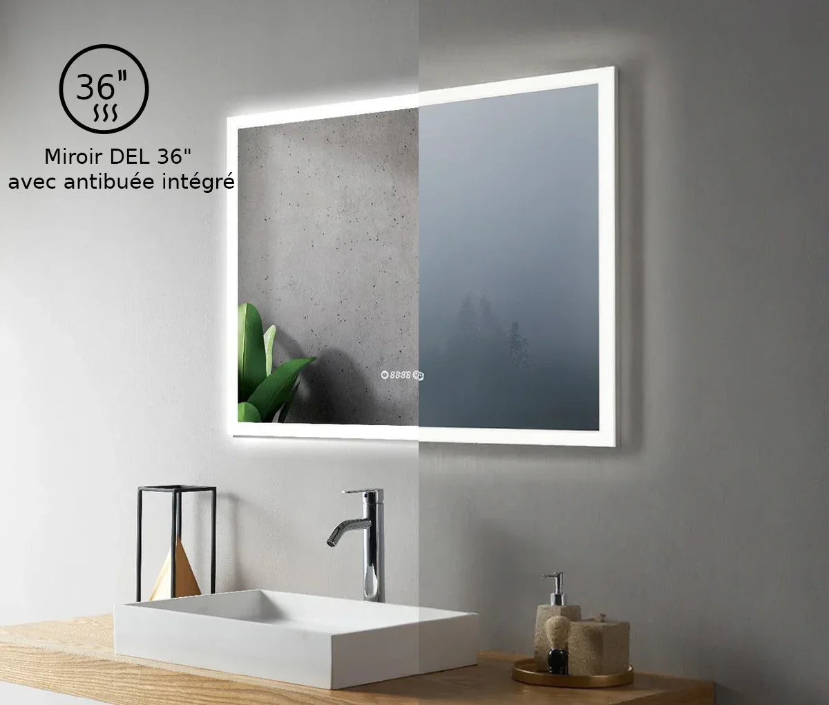 36" x 30" Smart LED Bathroom Mirror with Digital Time & Temperature Display - Professional Anti-Fog Mirror with Dual Color Temperature (3000K/6000K), Touch Dimming Control & 5mm Copper-Free Silver Glass-Migration_Mirrors-DECOROLALA