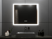 36" x 30" Smart LED Bathroom Mirror with Digital Time & Temperature Display - Professional Anti-Fog Mirror with Dual Color Temperature (3000K/6000K), Touch Dimming Control & 5mm Copper-Free Silver Glass-Migration_Mirrors-DECOROLALA