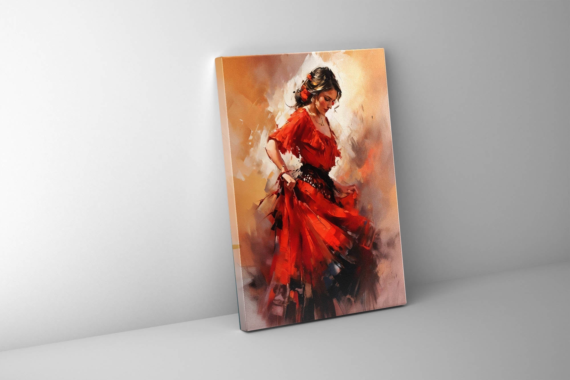 36" x 48" Fine Art Canvas. Tango in Red Dress Canvas Print-Canvas Print-DECOROLALA