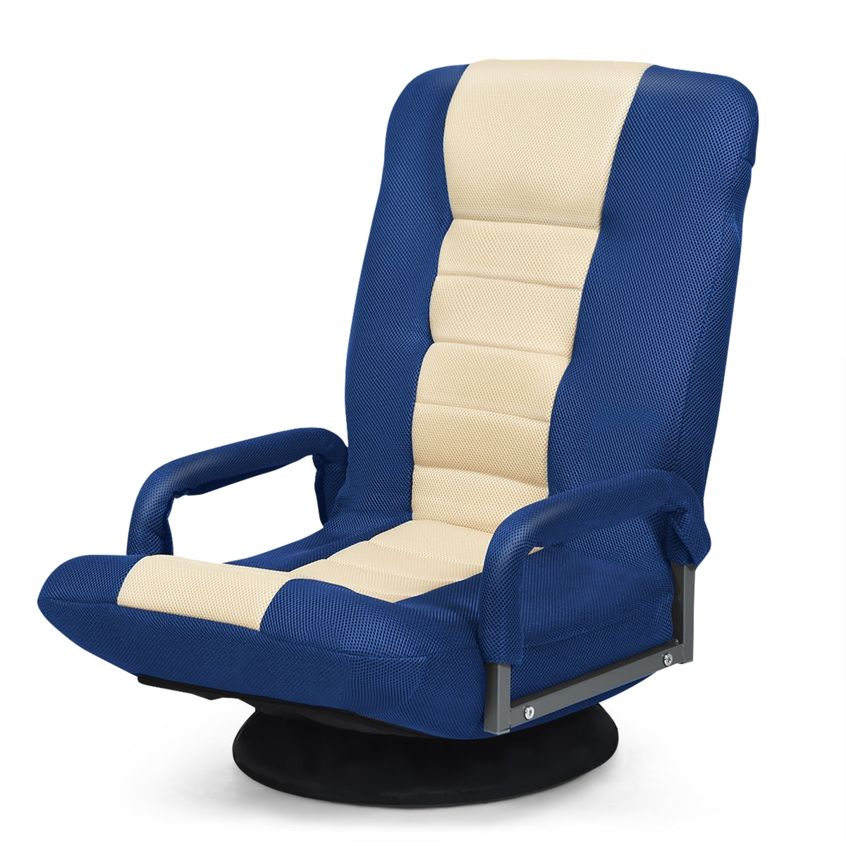 360-Degree Swivel Gaming Floor Chair with Foldable Adjustable Backrest-Blue-Floor Chairs-DECOROLALA