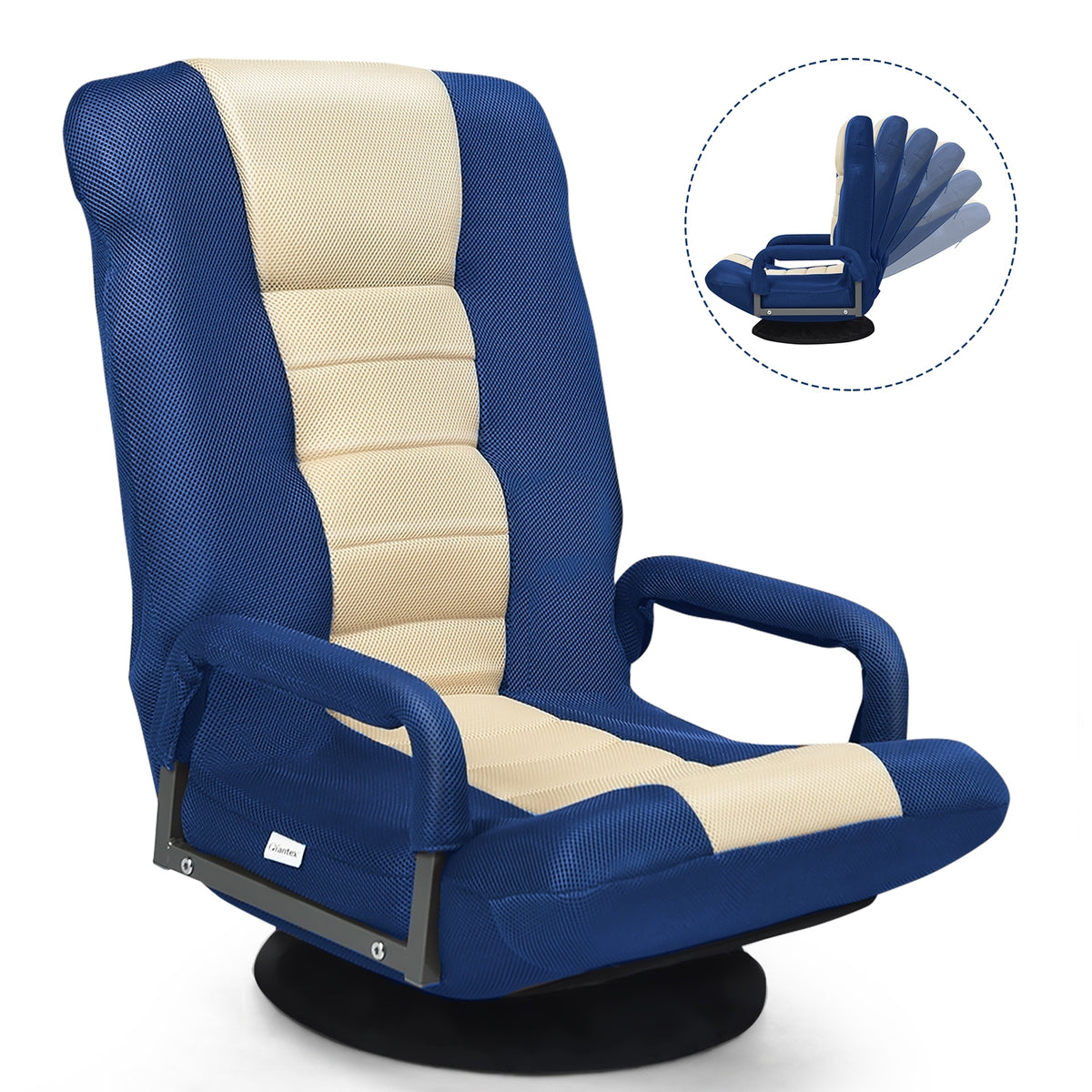 360-Degree Swivel Gaming Floor Chair with Foldable Adjustable Backrest-Blue-Floor Chairs-DECOROLALA