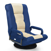 360-Degree Swivel Gaming Floor Chair with Foldable Adjustable Backrest-Blue-Floor Chairs-DECOROLALA