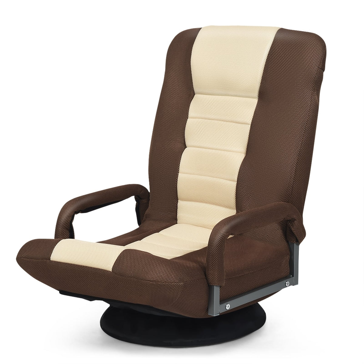 360-Degree Swivel Gaming Floor Chair with Foldable Adjustable Backrest-Brown-Floor Chairs-DECOROLALA