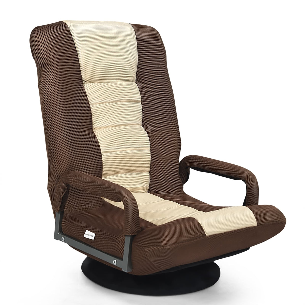 360-Degree Swivel Gaming Floor Chair with Foldable Adjustable Backrest-Brown-Floor Chairs-DECOROLALA