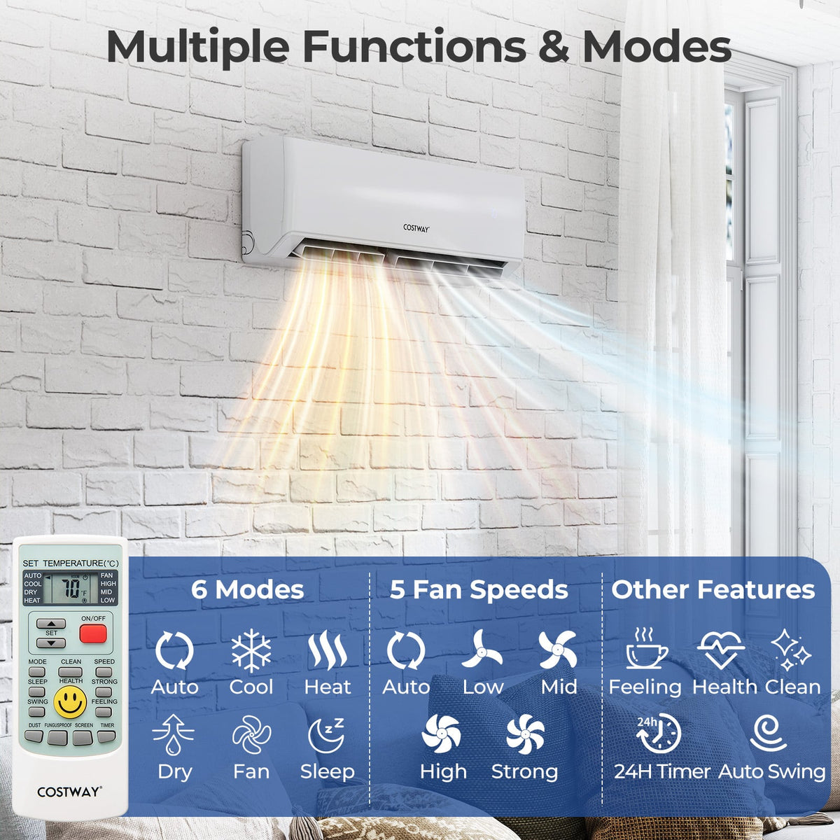 36000 BTU 2 Zone 23 SEER2 Mini Split Air Conditioner Wifi Enabled with Heat Pump-12K + 18K-Multi-Zone Mini Split Air Conditioners-DECOROLALA