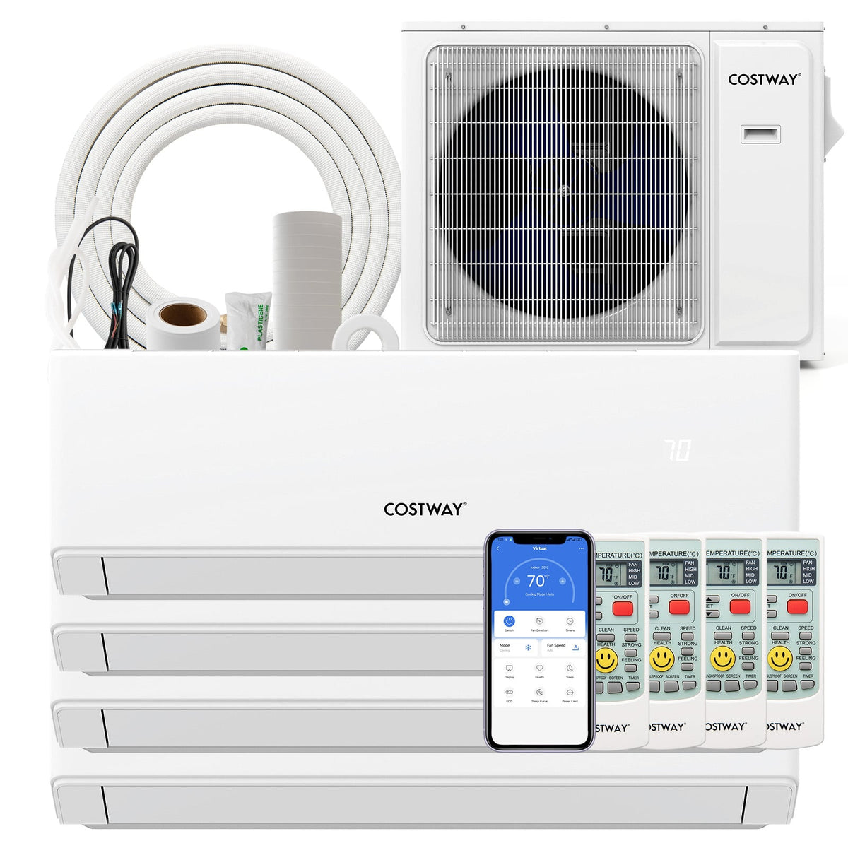 36000 BTU 4 Zone 23 SEER2 Mini Split Air Conditioner Wifi Enabled with Heat Pump-9K + 12K + 12K + 12K-Multi-Zone Mini Split Air Conditioners-DECOROLALA