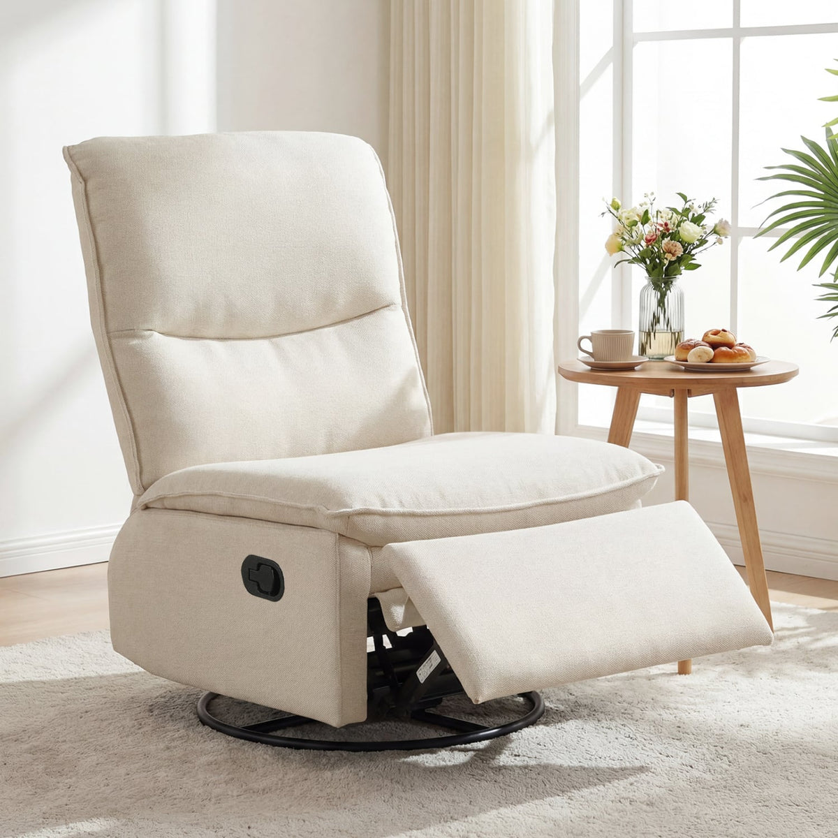 360° Swivel Rocking Chair with Cushioned Back for Living Room-Beige-Recliners-DECOROLALA
