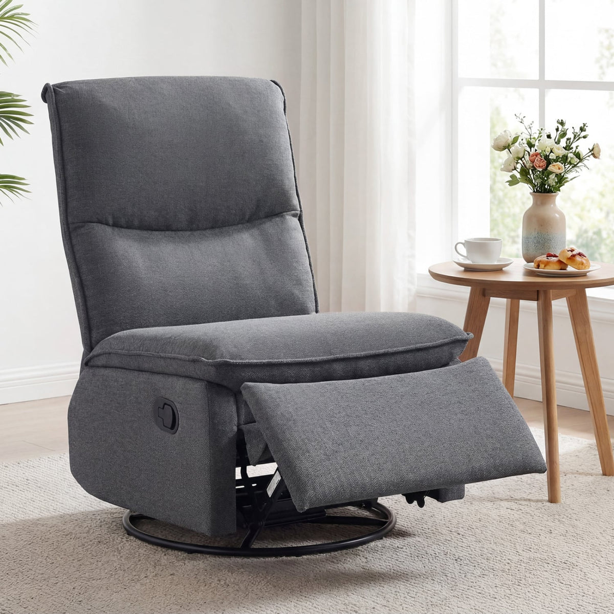 360° Swivel Rocking Chair with Cushioned Back for Living Room-Gray-Recliners-DECOROLALA