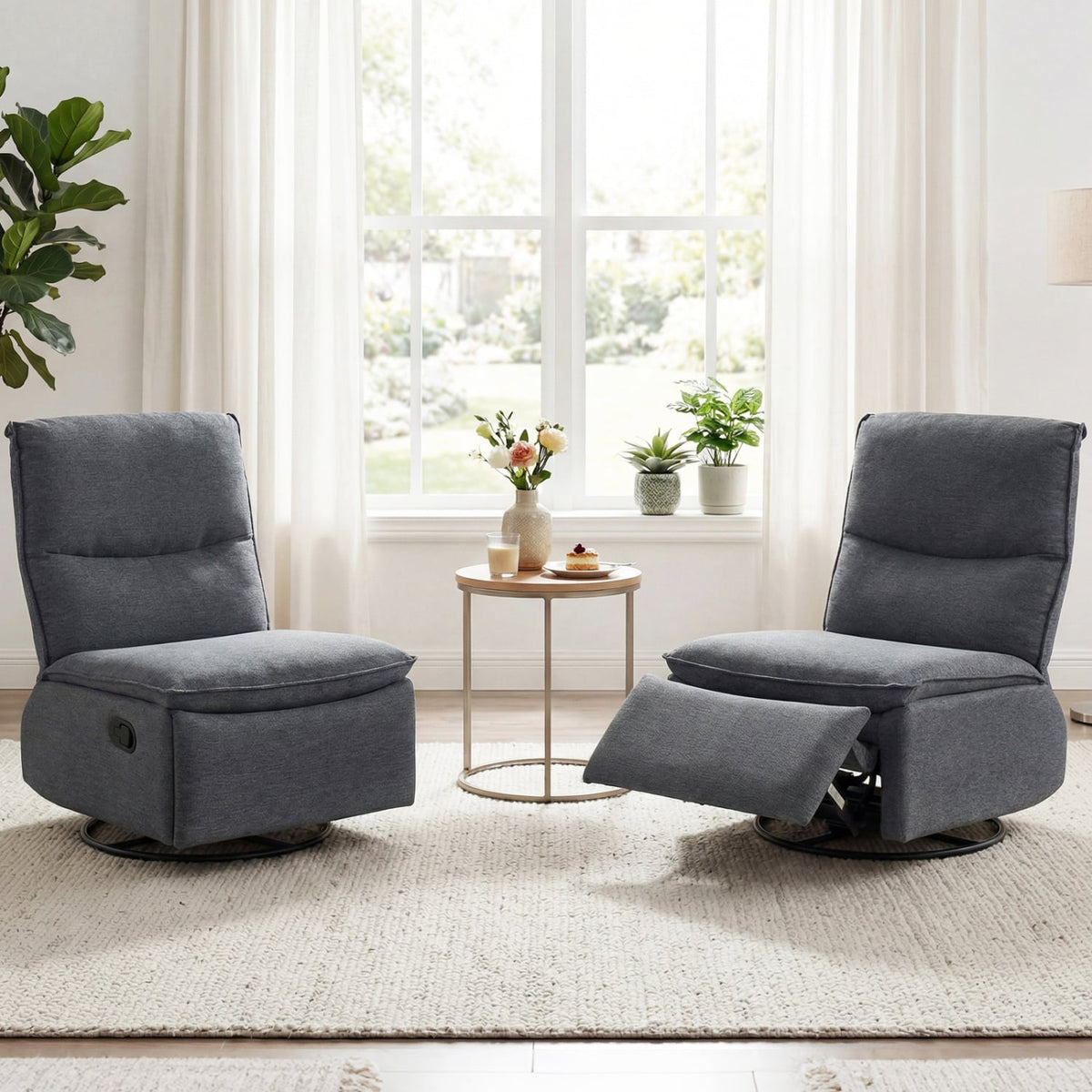 360° Swivel Rocking Chair with Cushioned Back for Living Room-Gray-Recliners-DECOROLALA