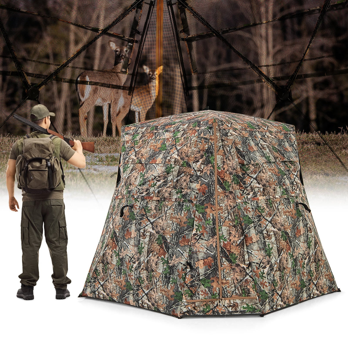 360° One Way See Through Ground Hunting Blind for Deer and Turkey Hunting-Tents-DECOROLALA