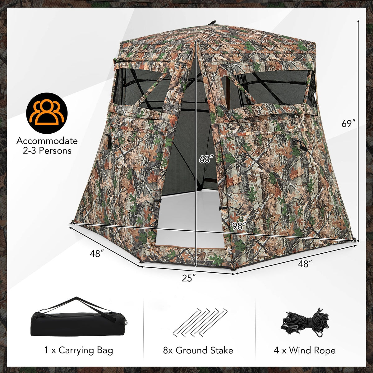 360° One Way See Through Ground Hunting Blind for Deer and Turkey Hunting-Tents-DECOROLALA