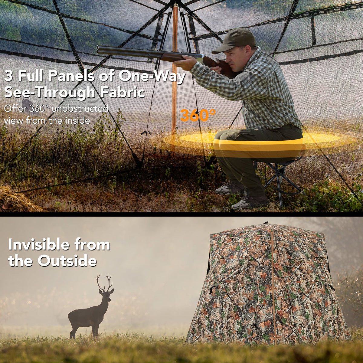 360° One Way See Through Ground Hunting Blind for Deer and Turkey Hunting-Tents-DECOROLALA