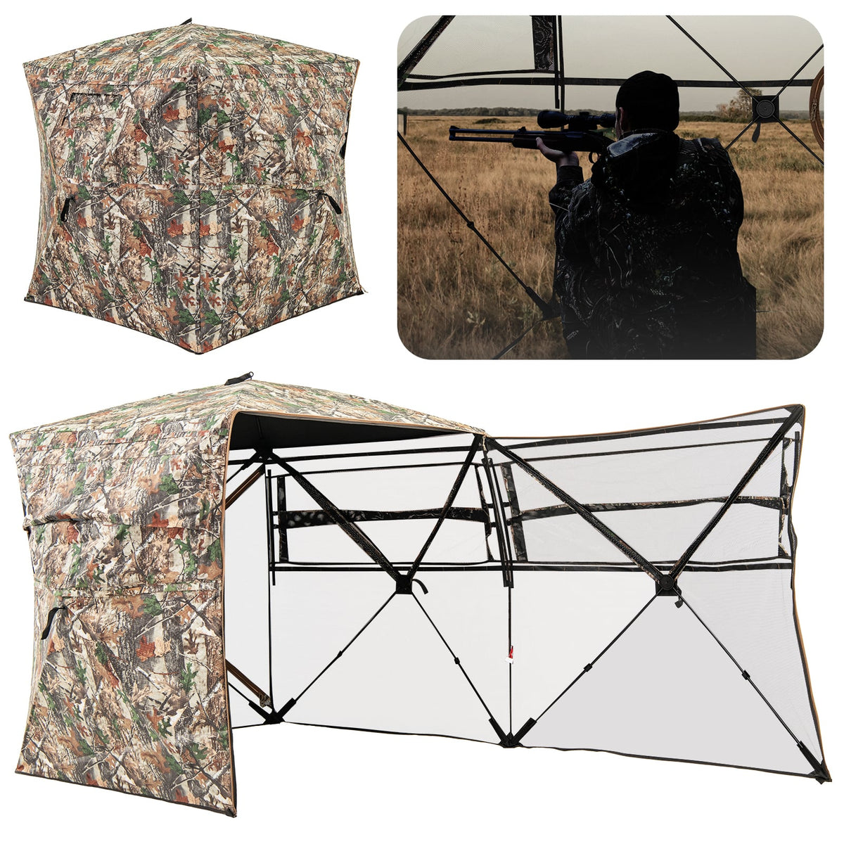 360° One Way See Through Hunting Blind Ground Blind with Portable Carrying Bag-Tents-DECOROLALA