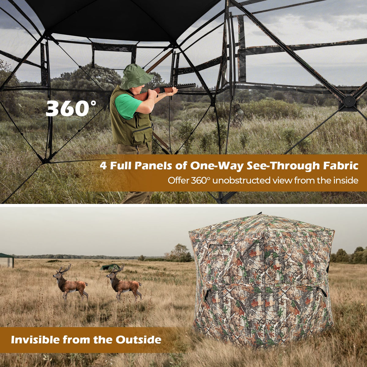 360° One Way See Through Hunting Blind Ground Blind with Portable Carrying Bag-Tents-DECOROLALA