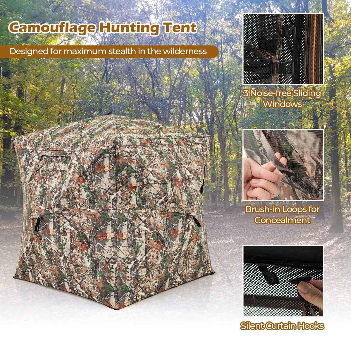 360° One Way See Through Hunting Blind Ground Blind with Portable Carrying Bag-Tents-DECOROLALA