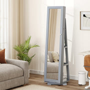 360° Rotatable 2-in-1 Lockable Jewelry Cabinet with Full-Length Mirror-Gray-Jewelry Armoires-DECOROLALA
