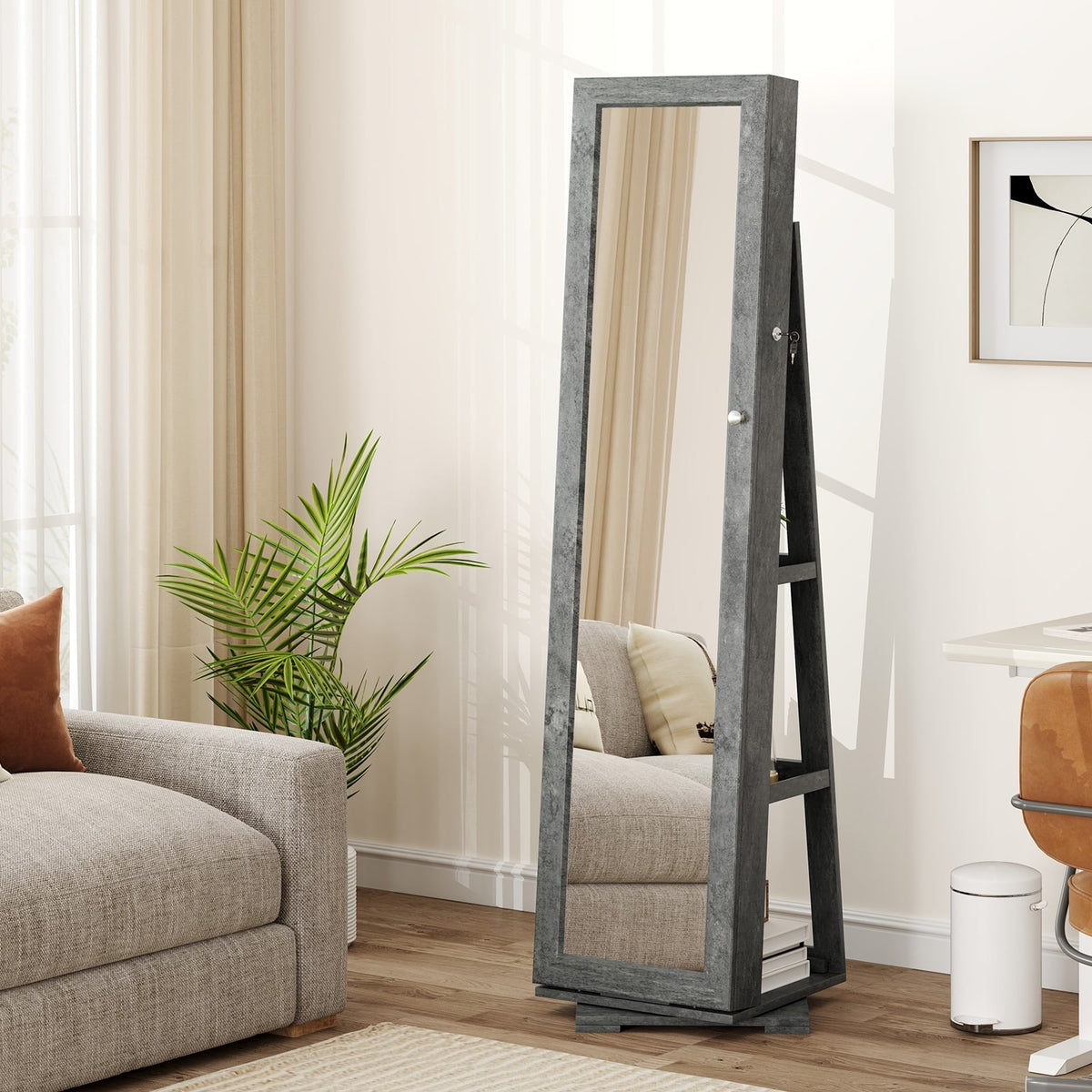 360° Rotatable 2-in-1 Lockable Jewelry Cabinet with Full-Length Mirror-Green-Jewelry Armoires-DECOROLALA