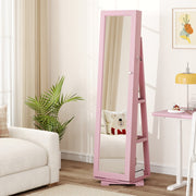 360° Rotatable 2-in-1 Lockable Jewelry Cabinet with Full-Length Mirror-Pink-Jewelry Armoires-DECOROLALA
