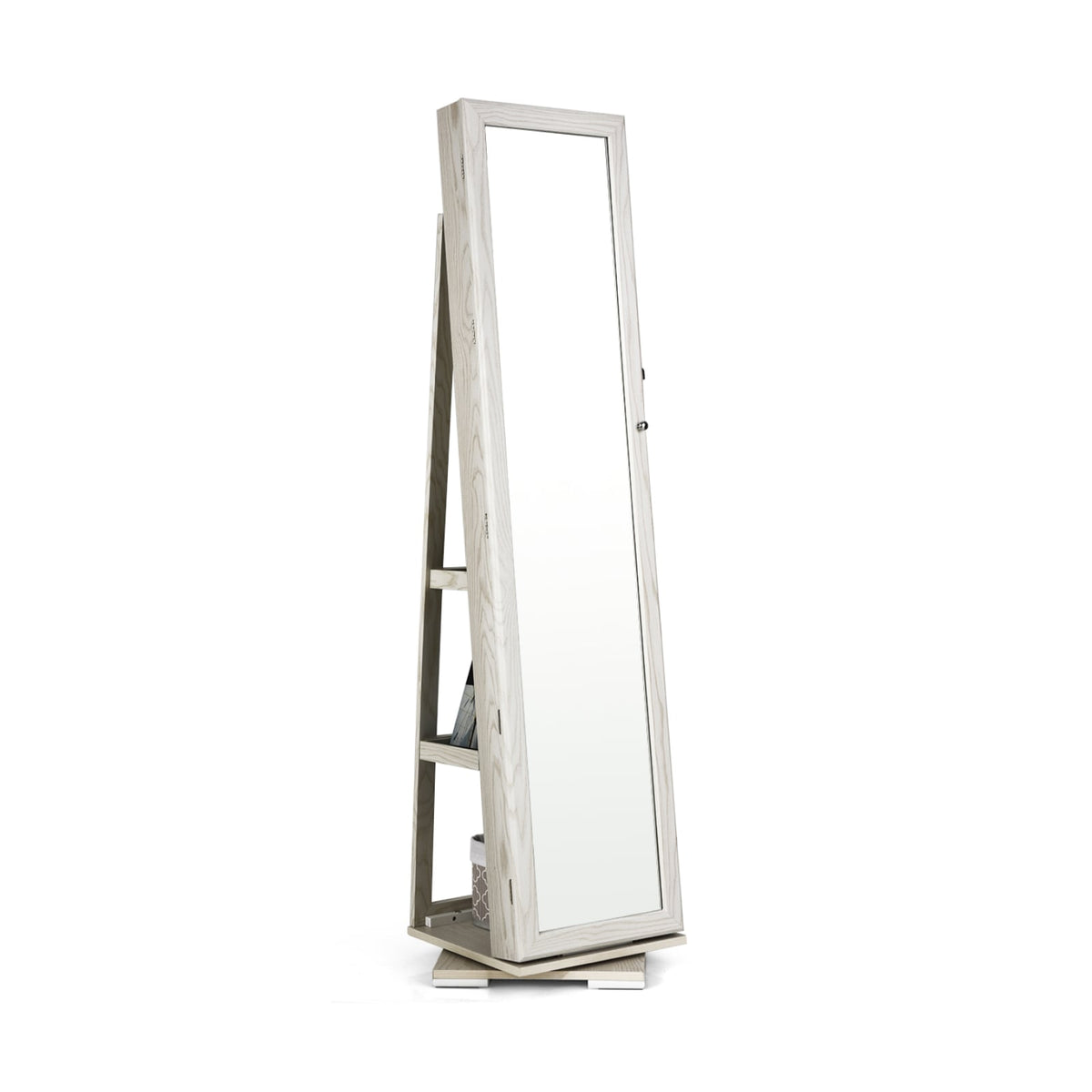 360° Rotatable 2-in-1 Lockable Jewelry Cabinet with Full-Length Mirror-White-Jewelry Armoires-DECOROLALA