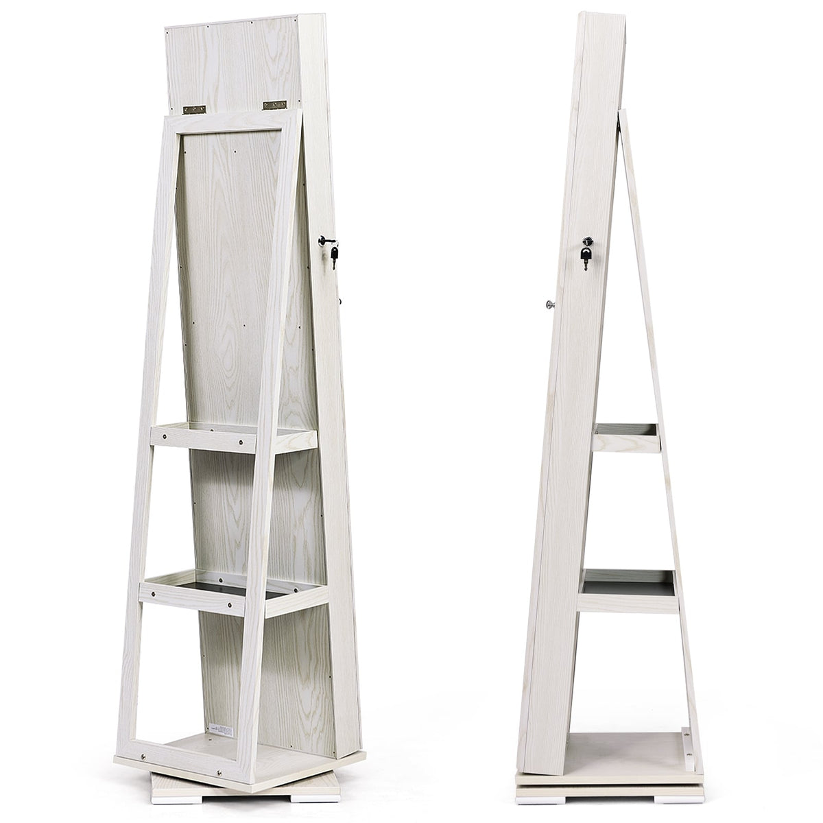 360° Rotatable 2-in-1 Lockable Jewelry Cabinet with Full-Length Mirror-White-Jewelry Armoires-DECOROLALA