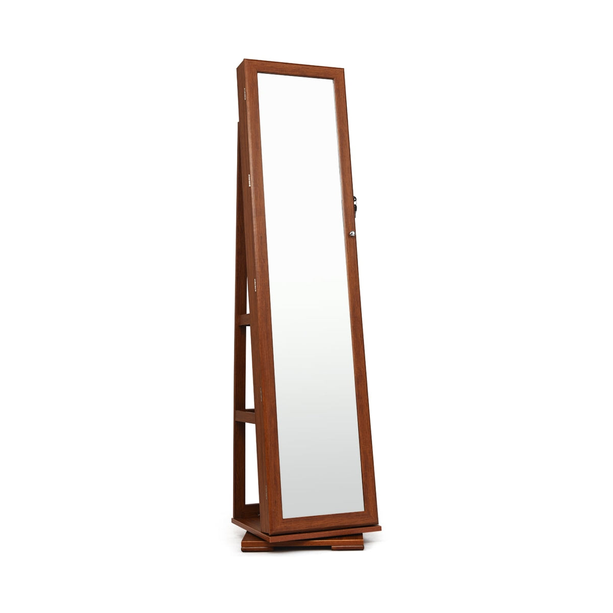 360° Rotatable Armoire 2-in-1 Lockable Mirrored Jewelry Cabinet-Brown-Jewelry Armoires-DECOROLALA
