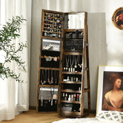 360° Rotatable Armoire 2-in-1 Lockable Mirrored Jewelry Cabinet-Rustic Brown-Jewelry Armoires-DECOROLALA