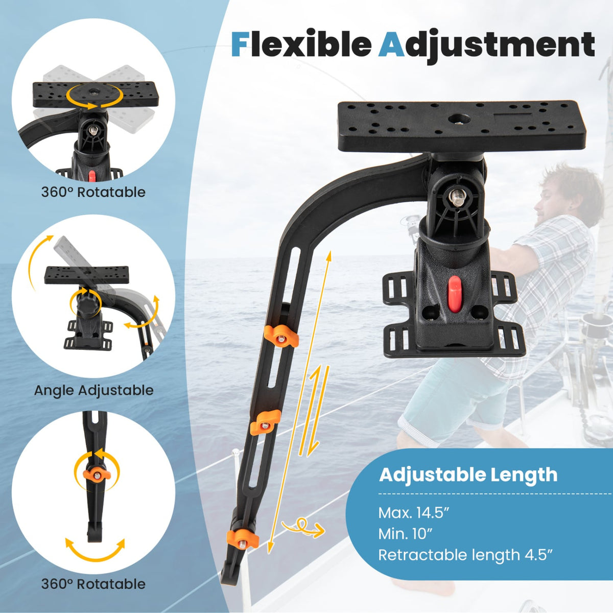 360° Rotatable Fishing Boat Accessory Set of 2 with Mount Bracket-Surfing-DECOROLALA