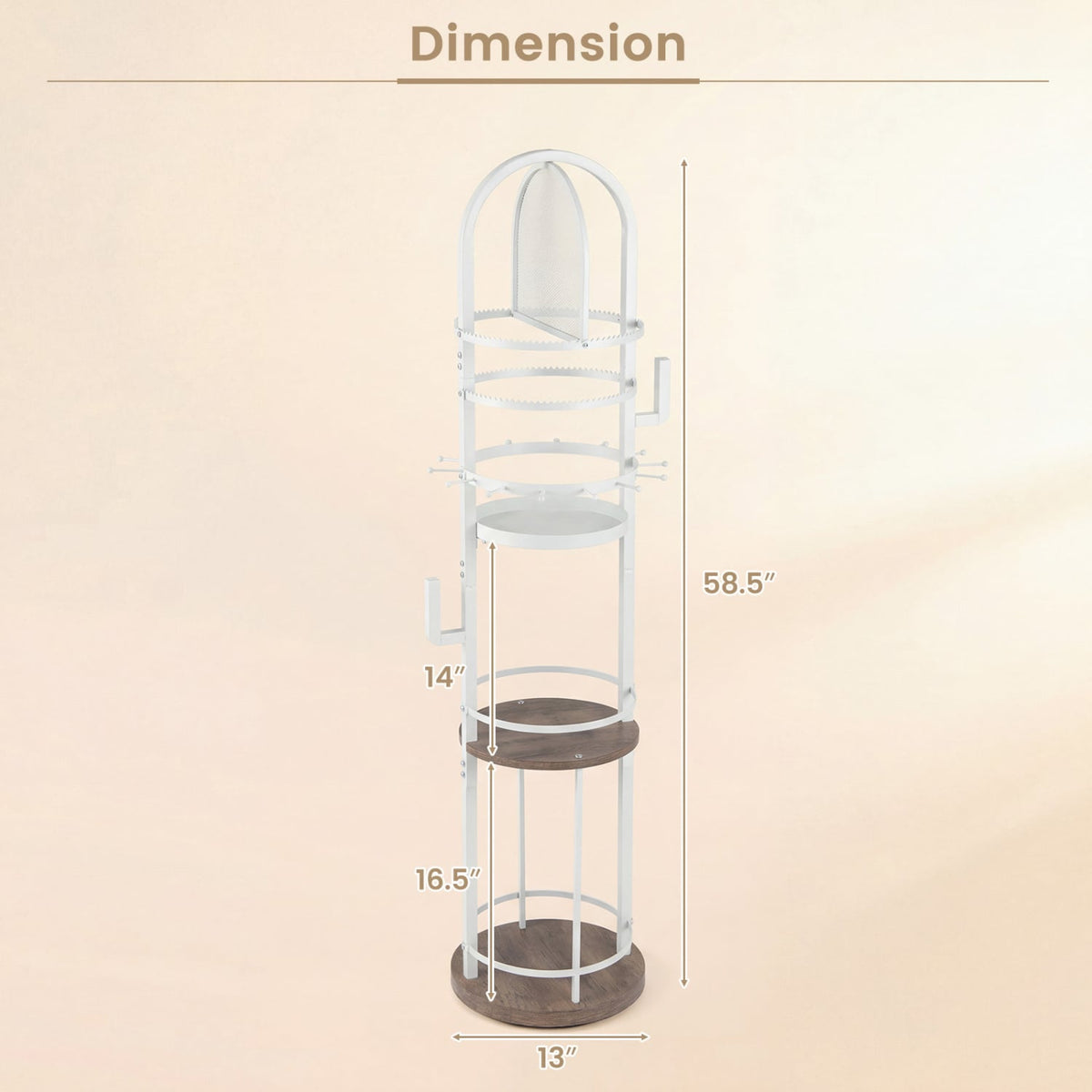 360° Rotating Floor Jewelry Storage Rack with 3 Shelves-Gray-Jewelry Armoires-DECOROLALA