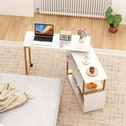 360° Rotating Sofa Side Table with Storage Bookcase and Hooks for Living Room-White-End & Side Tables-DECOROLALA