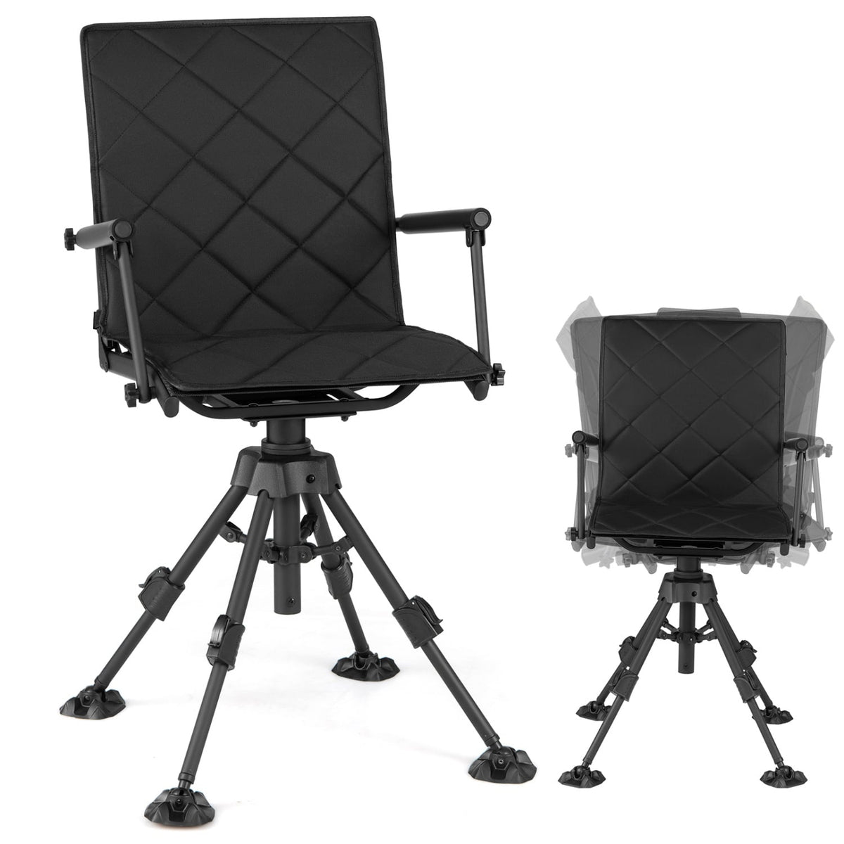 360° Silent Swivel Hunting Seat with 5-Level Adjustable-Black-Camping Furniture-DECOROLALA