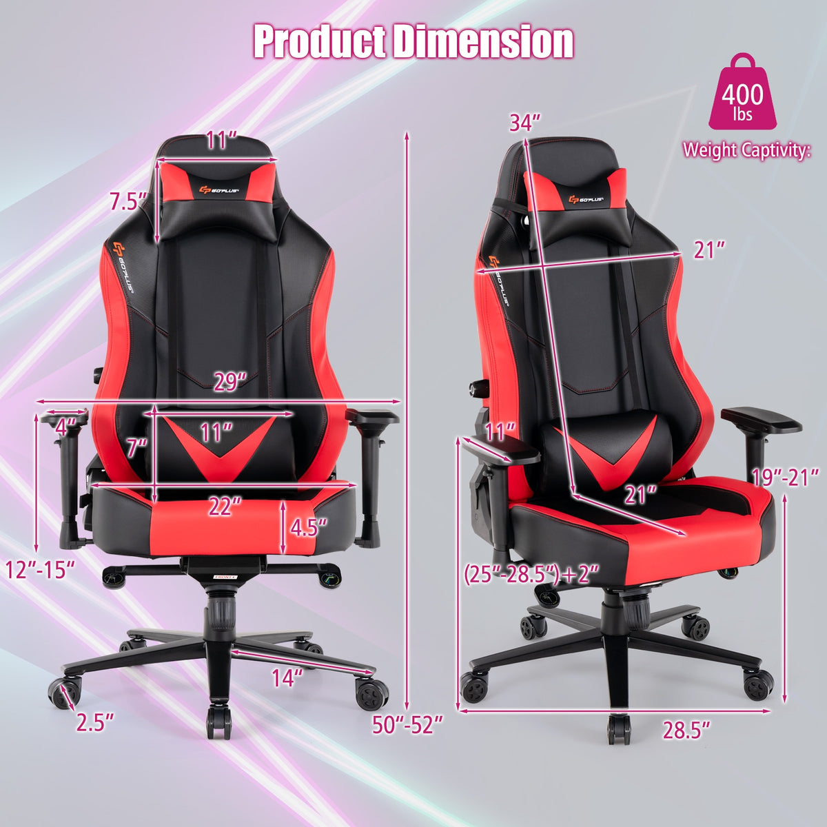 360° Swivel Computer Chair with Casters for Office Bedroom-Red-Gaming Chairs-DECOROLALA