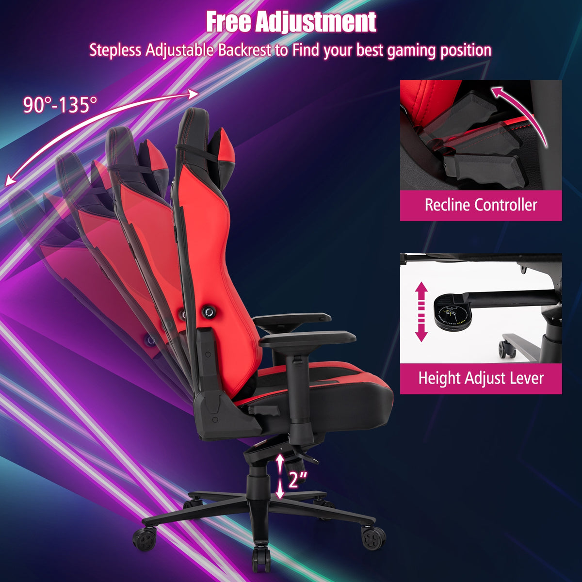 360° Swivel Computer Chair with Casters for Office Bedroom-Red-Gaming Chairs-DECOROLALA