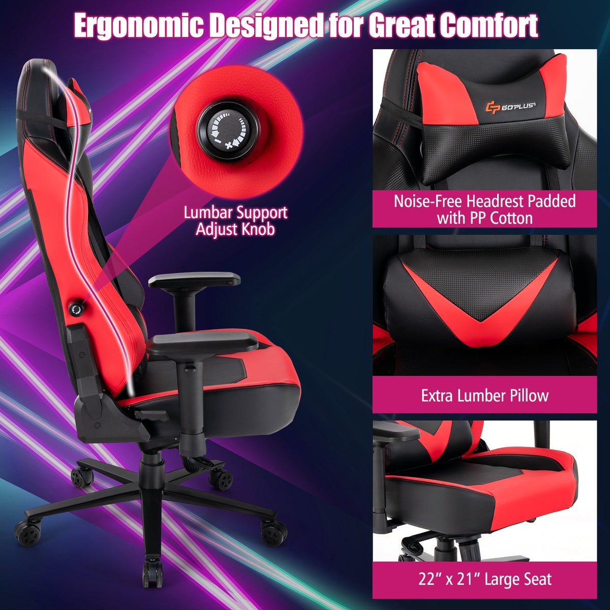 360° Swivel Computer Chair with Casters for Office Bedroom-Red-Gaming Chairs-DECOROLALA