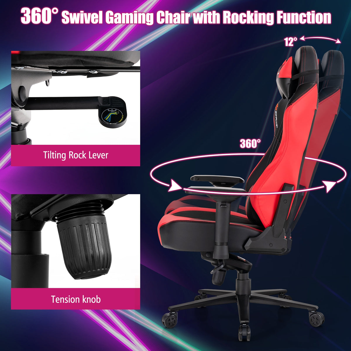 360° Swivel Computer Chair with Casters for Office Bedroom-Red-Gaming Chairs-DECOROLALA