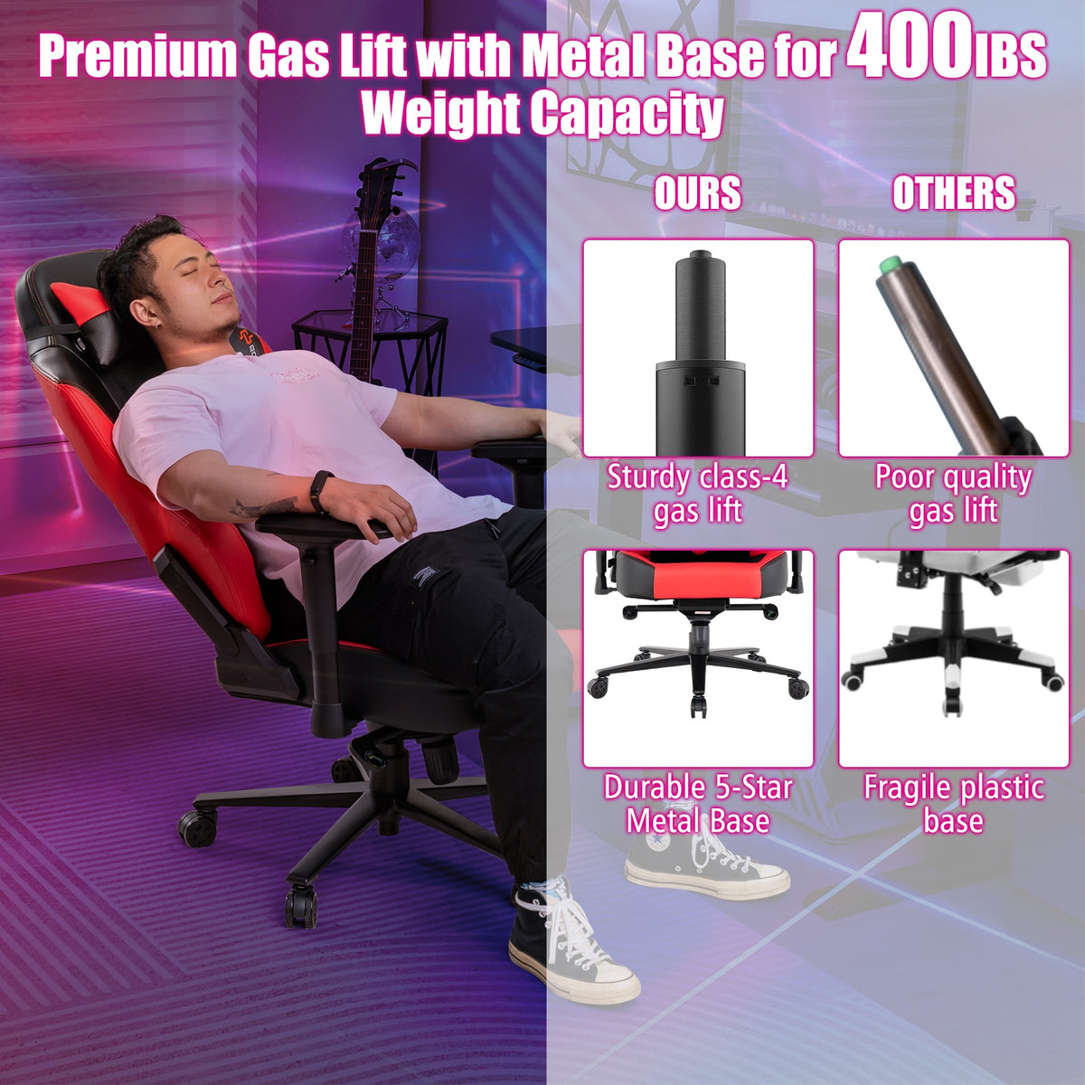 360° Swivel Computer Chair with Casters for Office Bedroom-Red-Gaming Chairs-DECOROLALA
