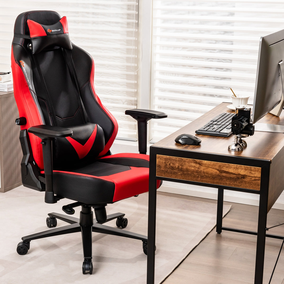 360° Swivel Computer Chair with Casters for Office Bedroom-Red-Gaming Chairs-DECOROLALA
