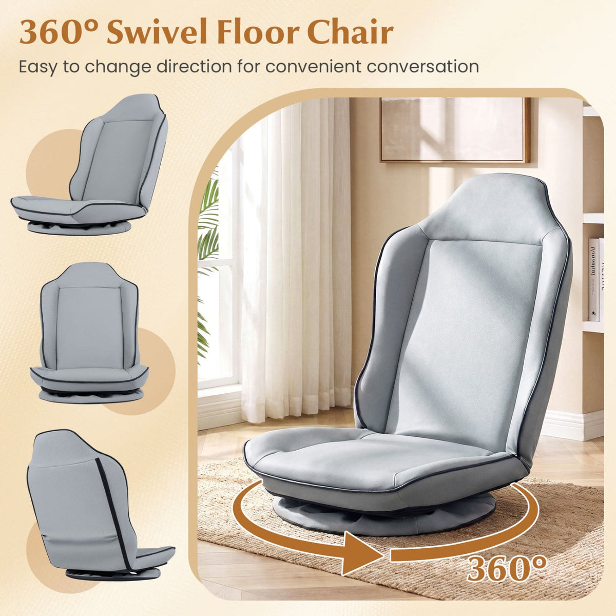 360° Swivel Floor Gaming Chair with 5-Level Adjustable Backrest-Gray-Gaming Chairs-DECOROLALA
