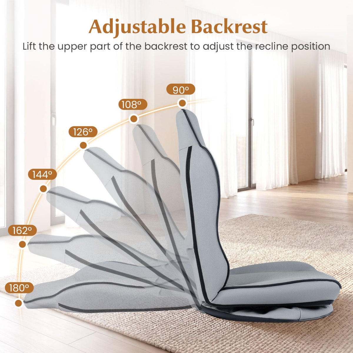 360° Swivel Floor Gaming Chair with 5-Level Adjustable Backrest-Gray-Gaming Chairs-DECOROLALA