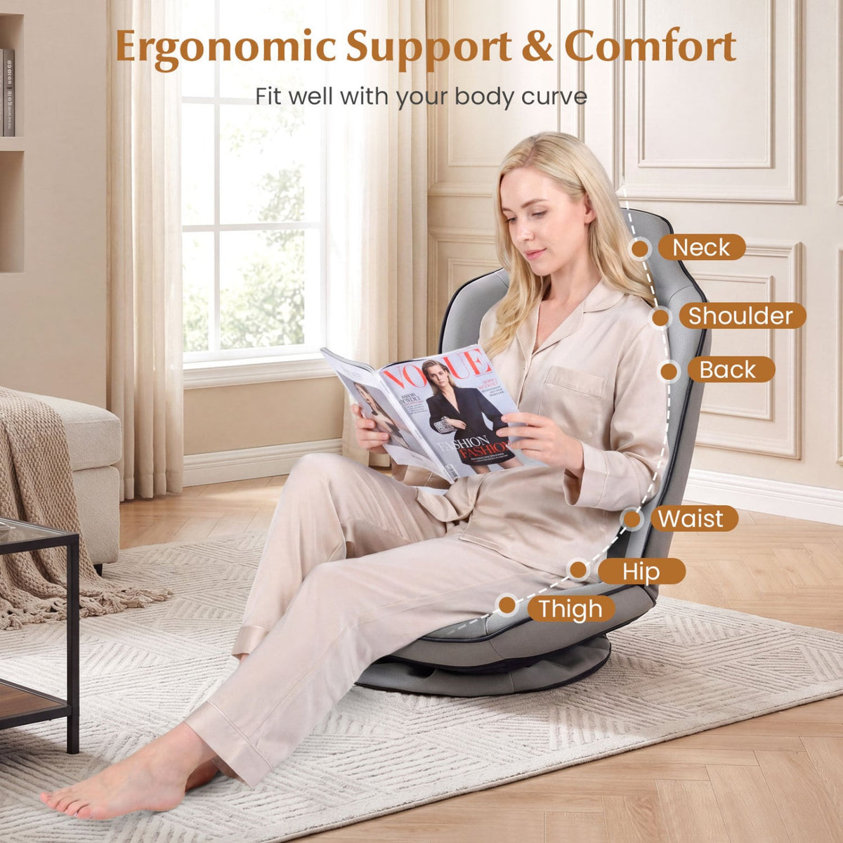 360° Swivel Floor Gaming Chair with 5-Level Adjustable Backrest-Gray-Gaming Chairs-DECOROLALA