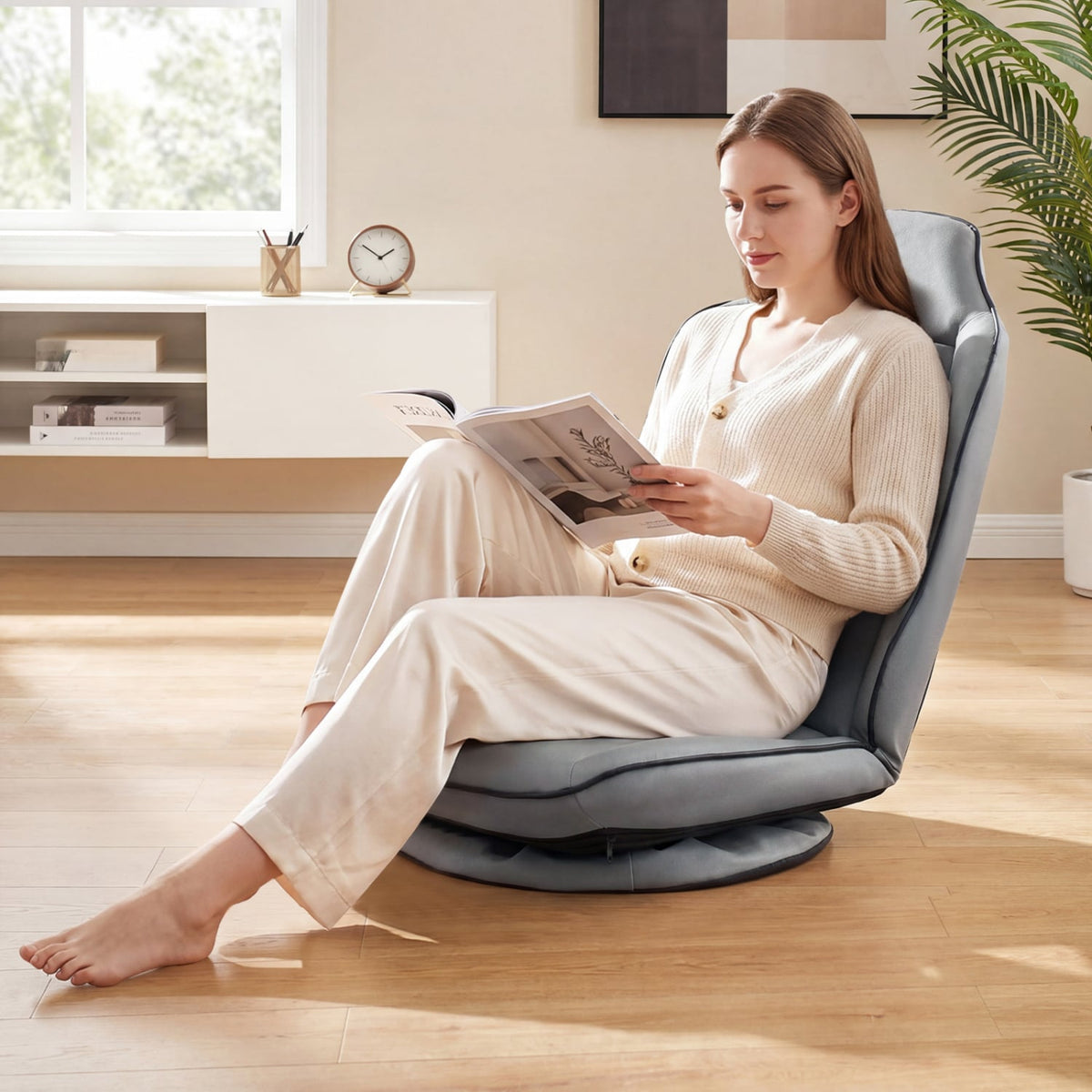 360° Swivel Floor Gaming Chair with 5-Level Adjustable Backrest-Gray-Gaming Chairs-DECOROLALA