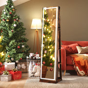 360° Swivel Freestanding Jewelry Cabinet with Lighted Full Length Mirror-Rustic Brown-Jewelry Armoires-DECOROLALA