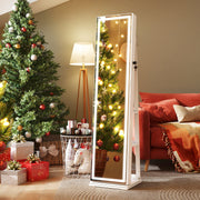 360° Swivel Freestanding Jewelry Cabinet with Lighted Full Length Mirror-White-Jewelry Armoires-DECOROLALA