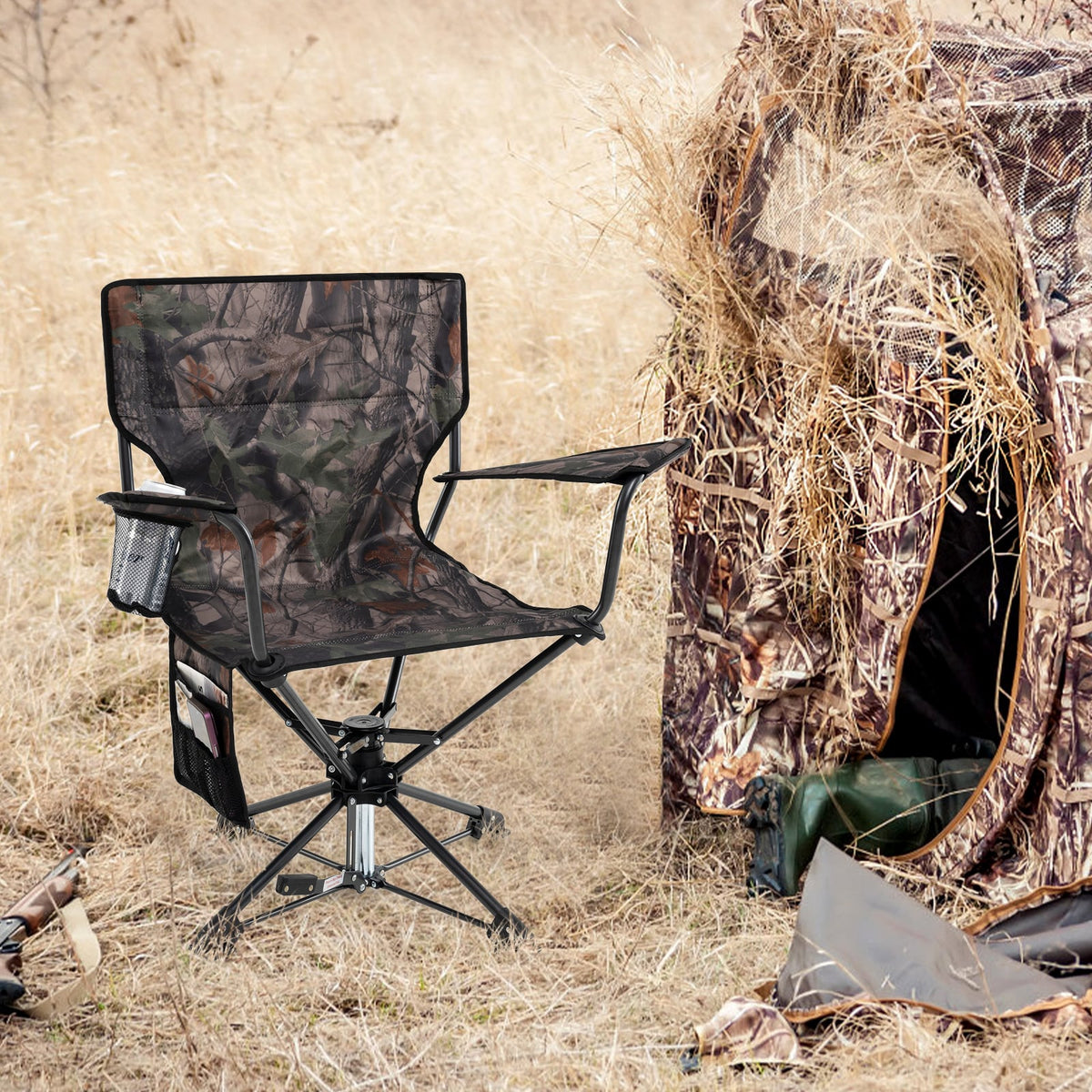 360° Swivel Hunting Chair Portable Foldable Hunting Chair Set of 2-Camo-Camping Furniture-DECOROLALA