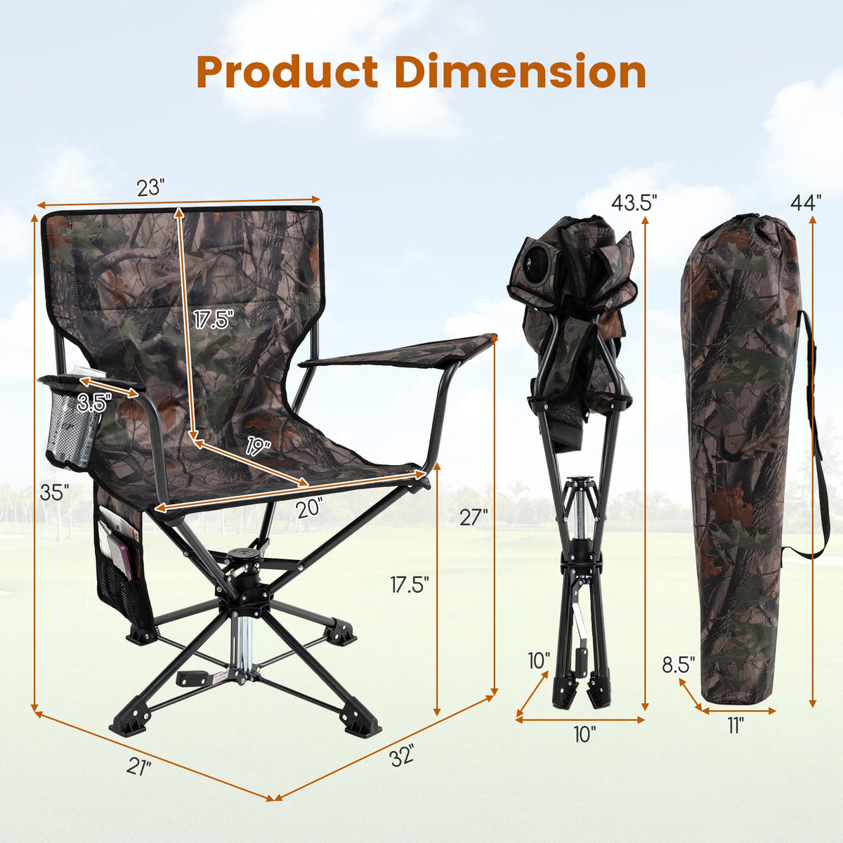 360° Swivel Hunting Chair Portable Foldable Hunting Chair Set of 2-Camo-Camping Furniture-DECOROLALA