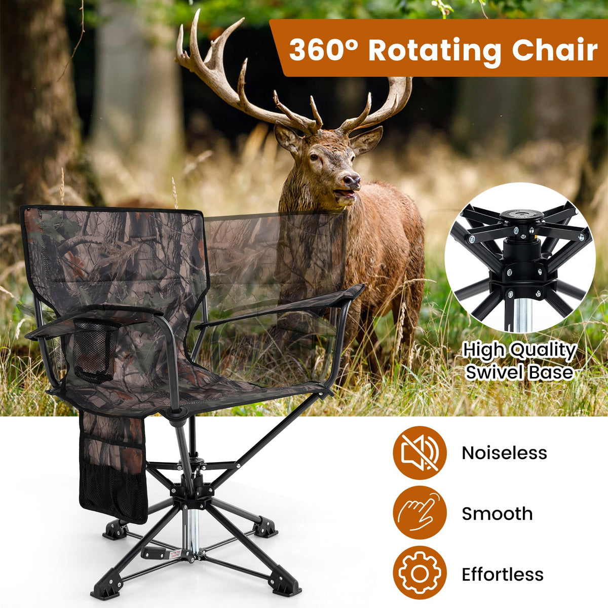 360° Swivel Hunting Chair Portable Foldable Hunting Chair Set of 2-Camo-Camping Furniture-DECOROLALA